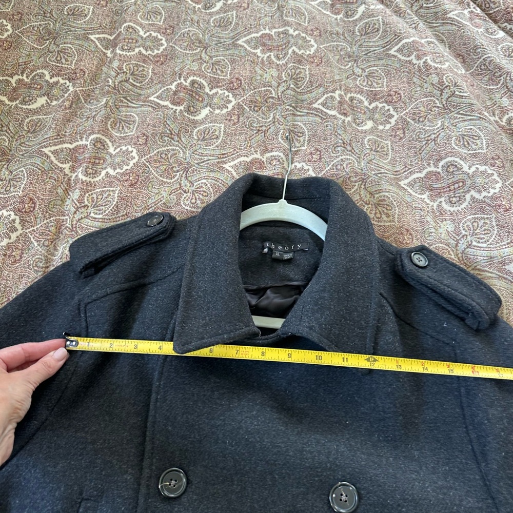 Men’s XL Charcoal Grey Theory Wool Cashmere Double Breastec Coat - Picture 6 of 11